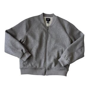 Faux Fur Lined Bomber Jacket Taupe Zip Up Cozy Minimalist Casual Men’s M